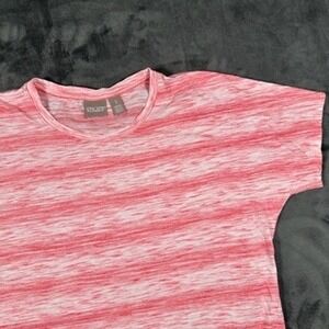 Chicos T Shirt Womens Size 1 Pink White Striped Short Sleeve Crew Neck‎ Top